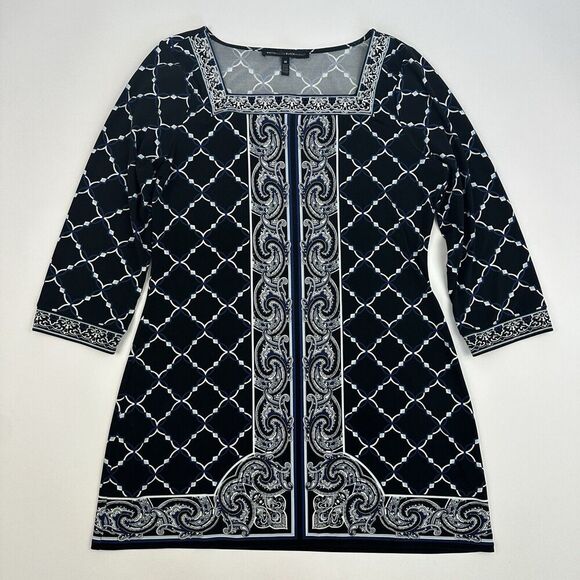 White House Black Market Shift Dress Paisley 3/4 Sleeve Stretchy Pullover Sz M - Picture 2 of 10